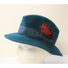 Vintage Teal Green ’s Fedora Hat Red Feather  eb-56065882